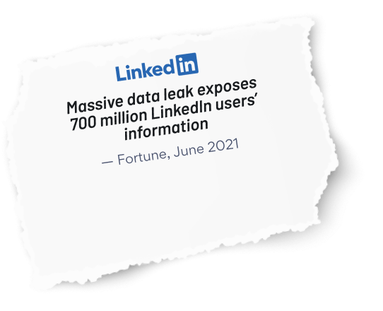 Text: Massive data leak exposes 700 million LinkedIn users' information.